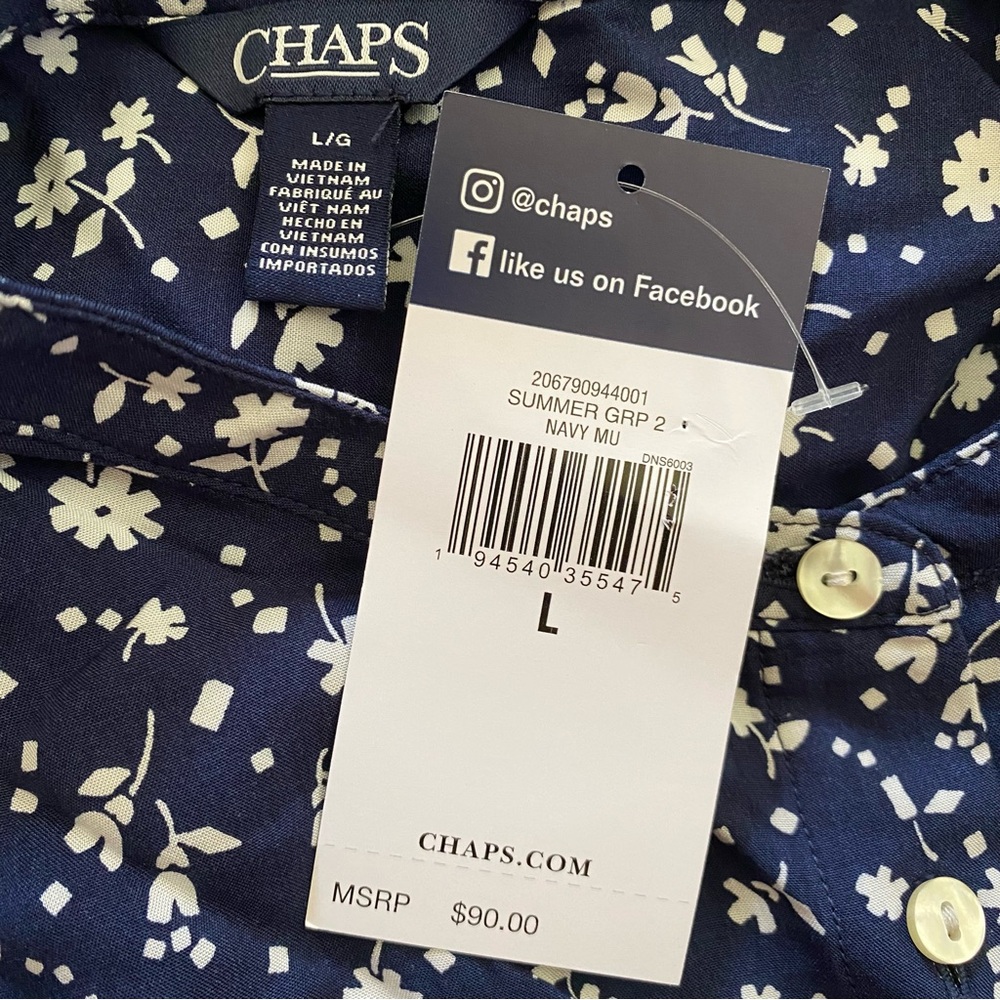 NWT CHAPS $90 Floral Fit & Flare Tie Waist Button Front Midi Dress Women’s Large - Picture 4 of 12